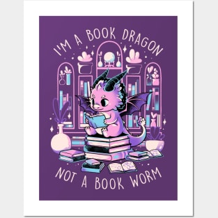 Book Dragon - Cute Dark Dragon Books Color Gift Posters and Art